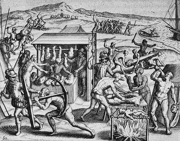 (O "açougue" humano ilustrado por Theodor de Bry)
